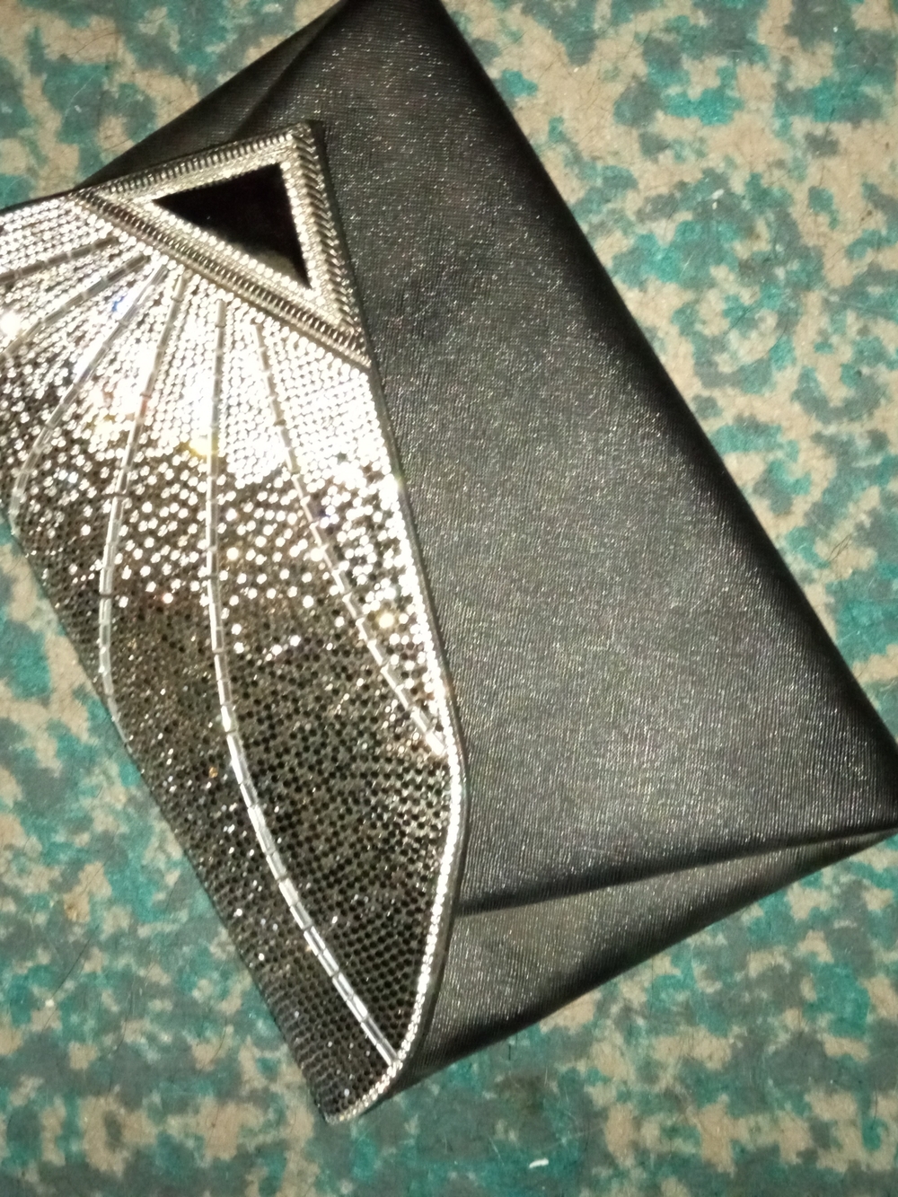 Black Evening Clutch with Silver Sequin Accent